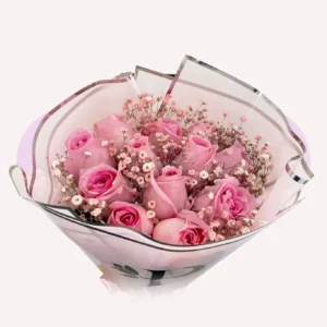 12 rosas rosas con gypso