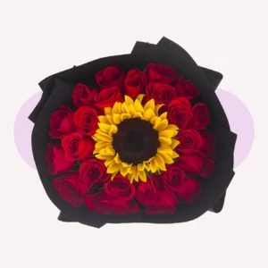 24 rosas rojas 1 girasol