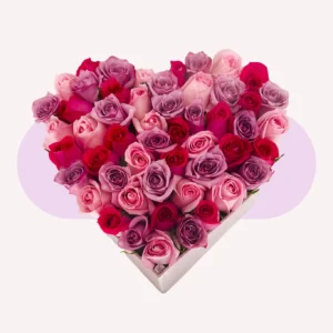 Caja corazón 50 rosas de colores