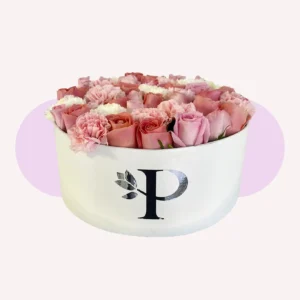 Caja Redonda de 30 Rosas y 15 Claveles