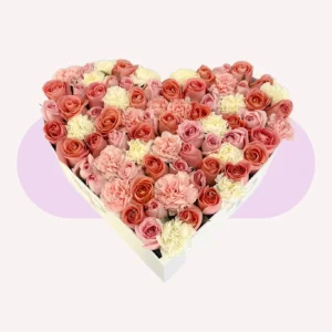 Caja Corazón Grande de 55 Rosas y 35 Claveles