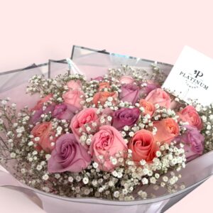 24 rosas de colores pasteles en gypso