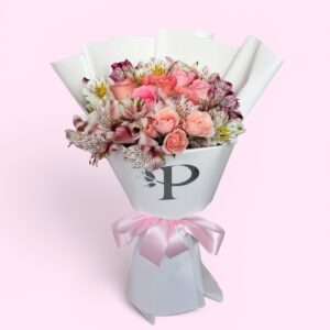 6 Rosas dovela con astromelia y mini rosa