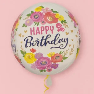 Globo esférico happy birthday flores