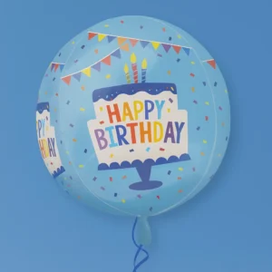 Globo esférico happy birthday azul paste