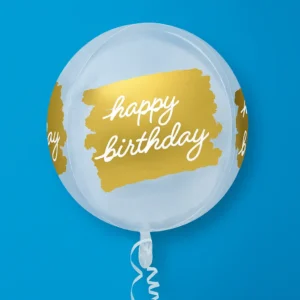 Globo esférico happy birthday blanco con dorado