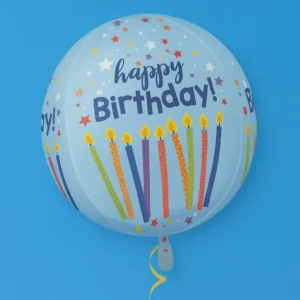 Globo esférico happy birthday azul con velas