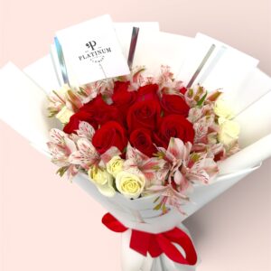 12 Rosas Rojas Con  Astromelia Y Mini Rosa