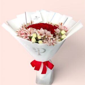 24 Rosas Rojas Con Astromelia Y Mini Rosa