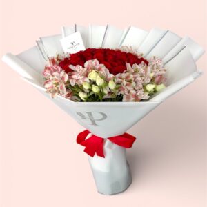 36 Rosas Rojas Con Astromelia Y Mini Rosa