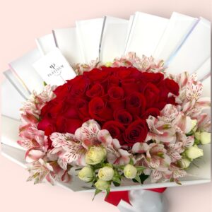 36 Rosas Rojas Con Astromelia Y Mini Rosa